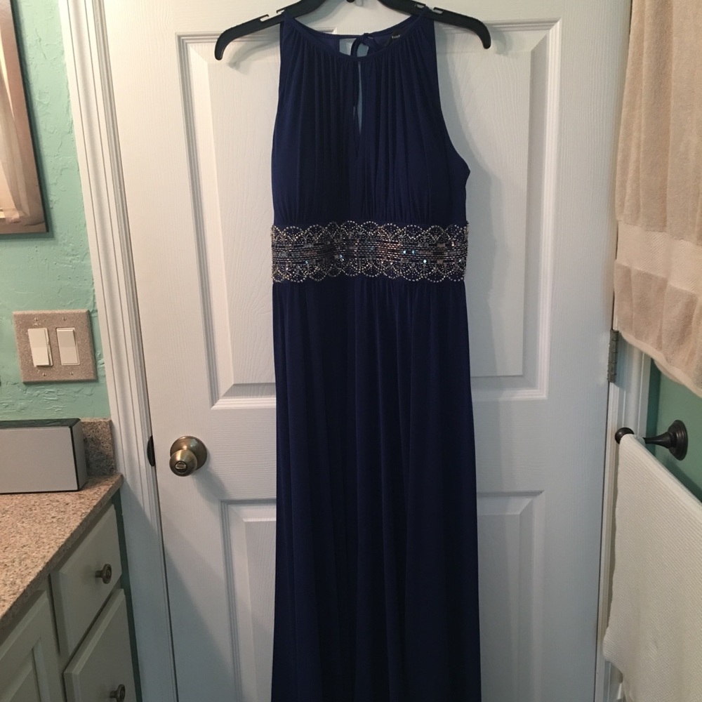 Blue gown with sequin and bead detail